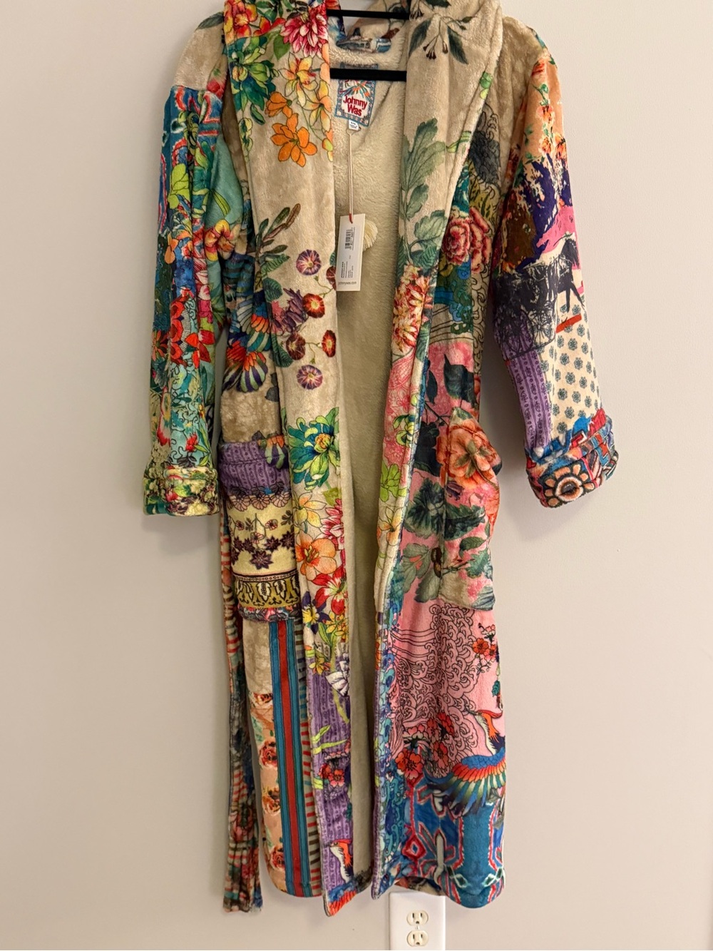 Johnny Was Multicolor Floral Patchwork Hooded Robe - Picture 3 of 6